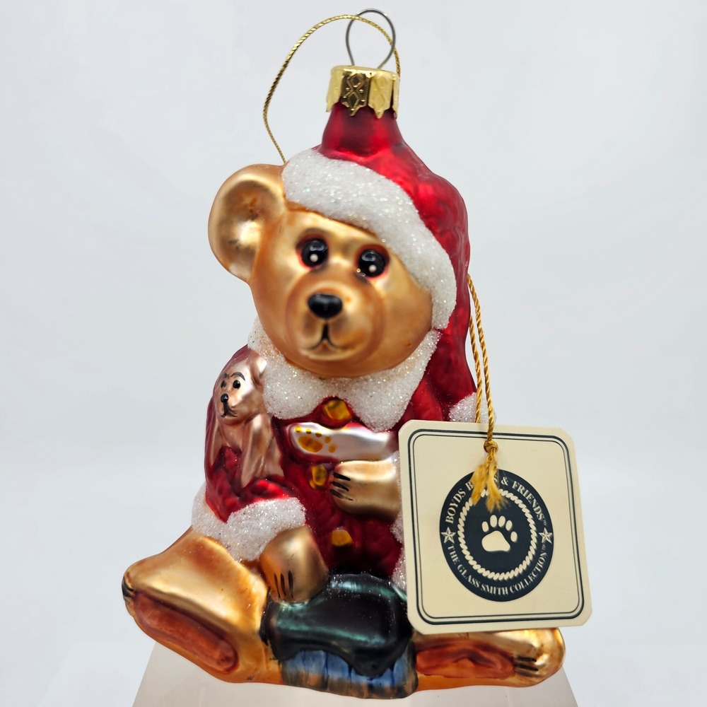 VTG 1997 Boyd's Bear Limited Edition Blown Glass Santa Claus Teddy Bear Ornament